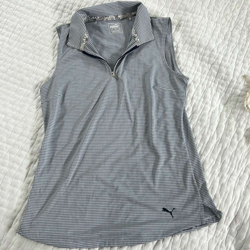 Puma navy and white checked golf shirt